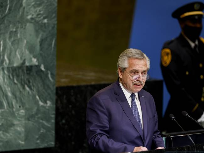 El presidente de Argentina, Alberto Fernández, durante su participación en la Asamblea General de las Naciones Unidas.